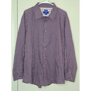 Egara Mens XXL Non-Iron Cotton Long Sleeve Button Down Plaid Shirt Purple Navy